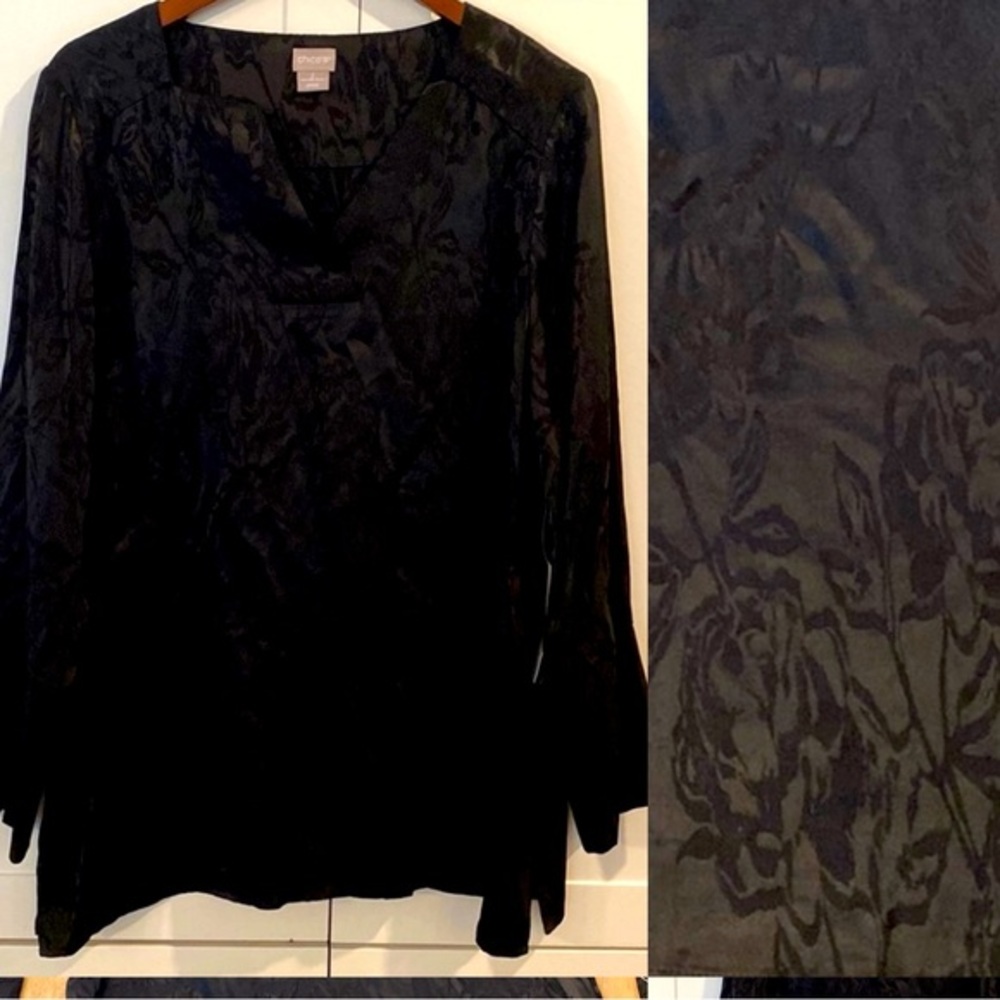 Chicos Size 2 Black Floral Long Sleeve Top - Size 2 - New w/Tags